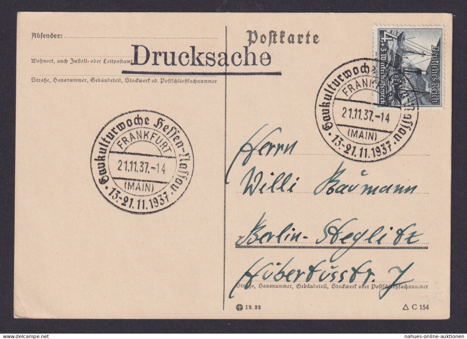 Deutsches Reich Postkarte Selt. SST Gaukulturwoche Hessen Nassau Berlin Steglitz - Lettres & Documents