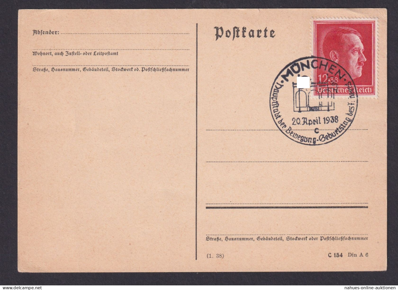 München Deutsches Reich Postkarte SSt Hauptstadt D. Bewegung Geburtstag - Covers & Documents