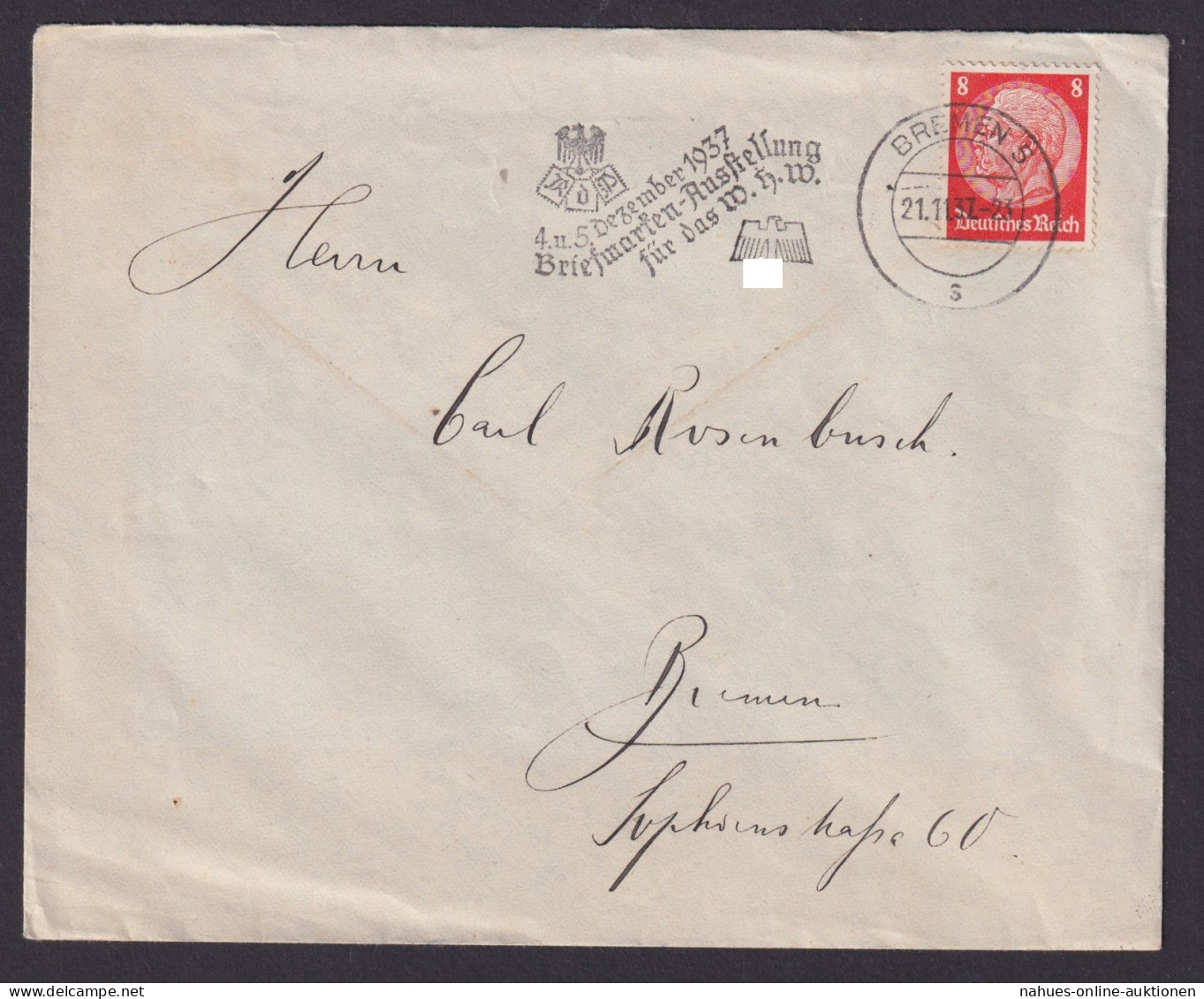 Deutsches Reich Brief Bremen Selt. Dekorativer SSt Philatelie Briefmarken - Covers & Documents