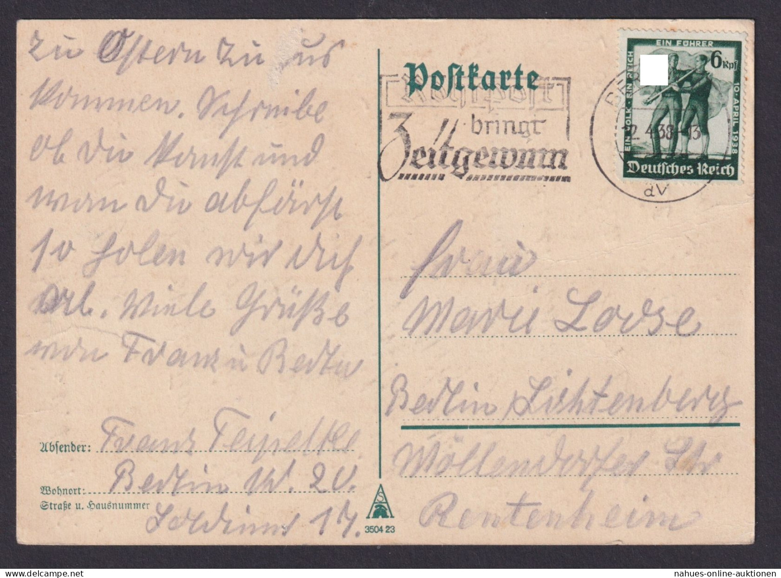 Berlin Lichtenberg Deutsches Reich Postkarte SSt Reichspost Bringt Zeitgewinn - Storia Postale