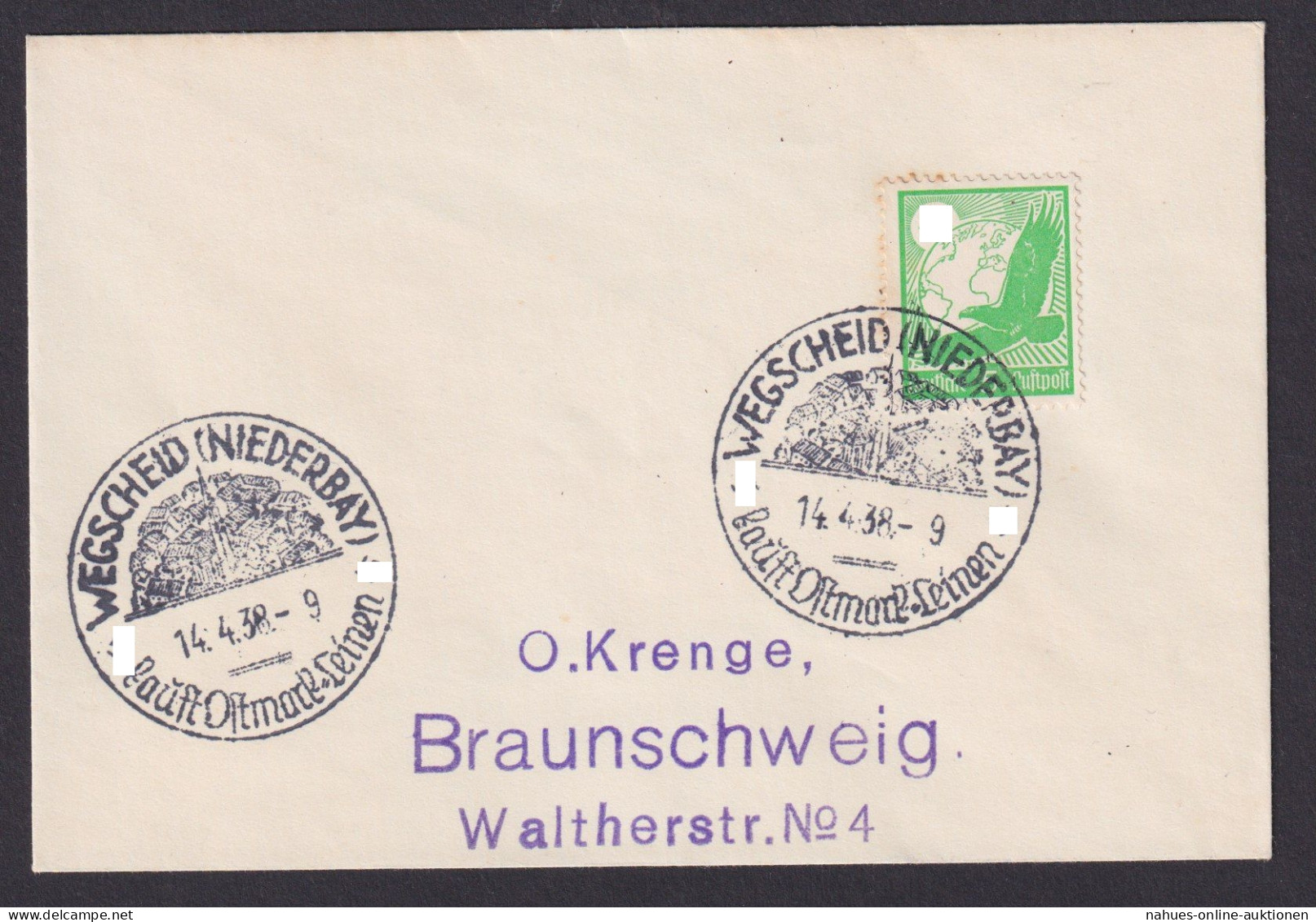 Wegscheid Niederbayern Braunschweig Deutsches Reich Brief SSt Kauft Ostmark - Covers & Documents