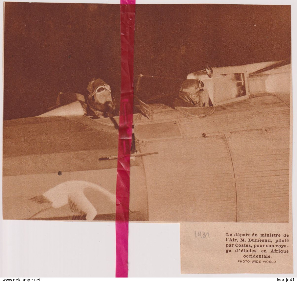 Départ Du Ministre Dumèsnil Piloté Par L'aviateur Costes - Orig. Knipsel Coupure Tijdschrift Magazine - 1931 - Sin Clasificación