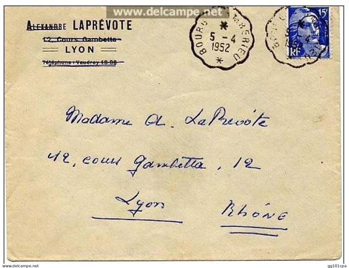 Rare Cachet Convoyeur "BOURG A AMBERIEU" Gandon 5/4/1952  Indice Pothion=9 - Paiement Par MANGOPAY Uniquement - Bahnpost