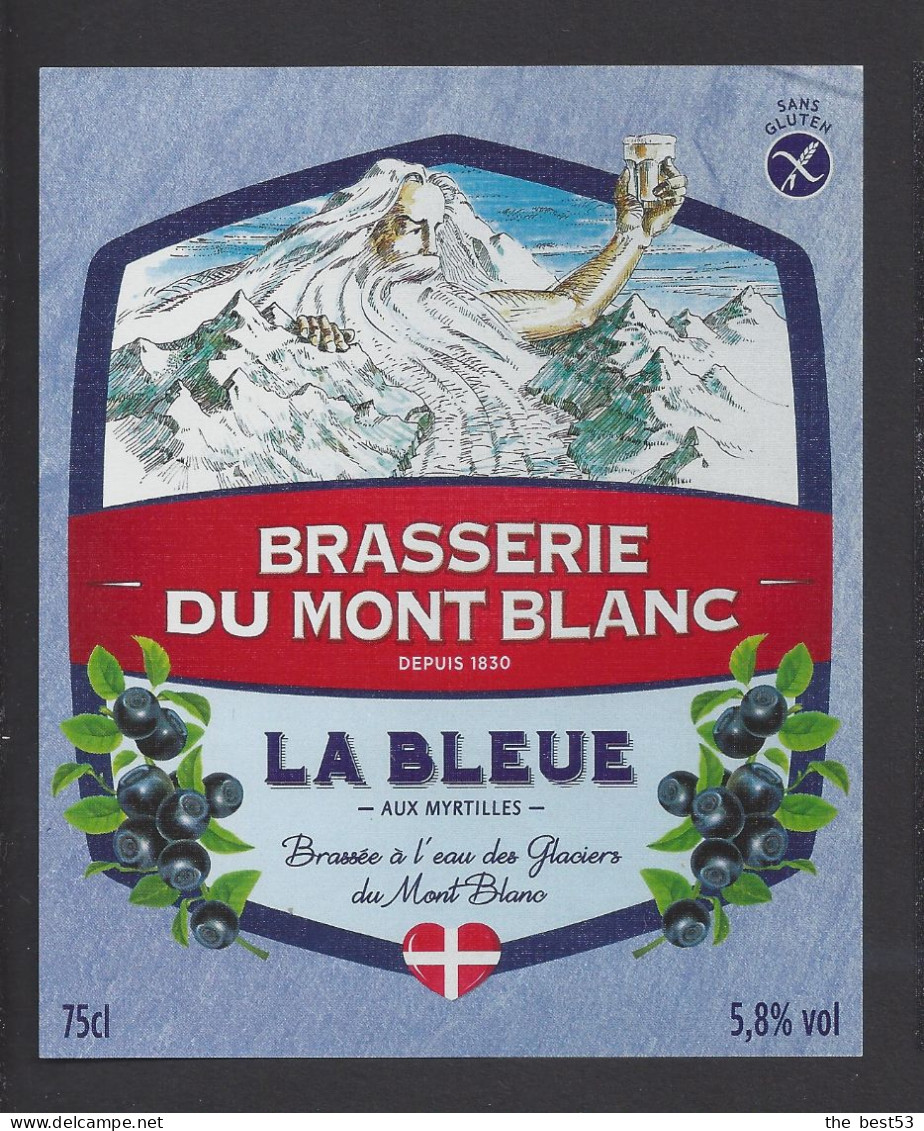 Etiquette De Bière Bleue Aux Myrtilles  -  Brasserie Du Mont Blanc à La Motte Servolex   (73) - Bier