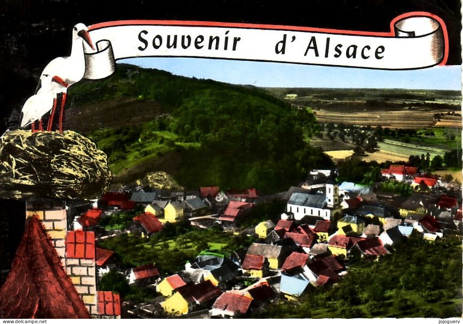 Oltingue Souvenir D'Alsace ( Vue Aérienne, Cigogne...timbrée En 1974 - Autres & Non Classés