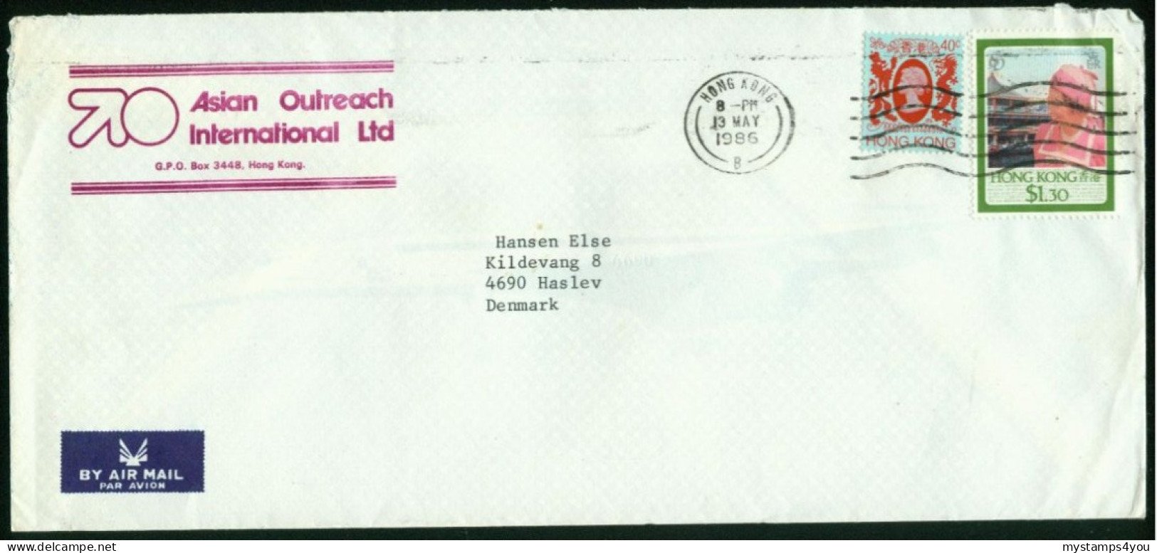 Br Hong Kong 1986 Cover (Asian Outreach International) > Denmark #bel-1059 - Storia Postale