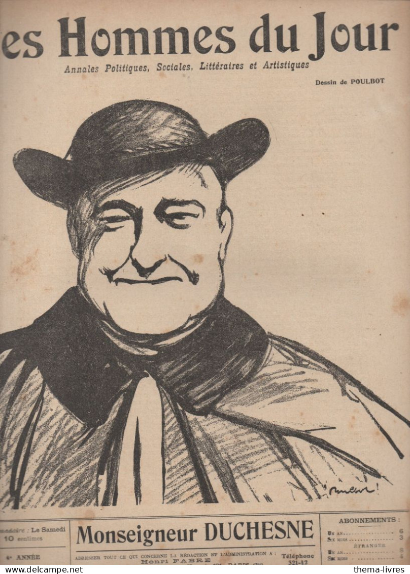 Revue  LES HOMMES DU JOUR  N°159   Fevrier 1911; Caricature De Monseigneur DUCHESNE  Par POULBOT  (CAT4082 /159) - Politiek