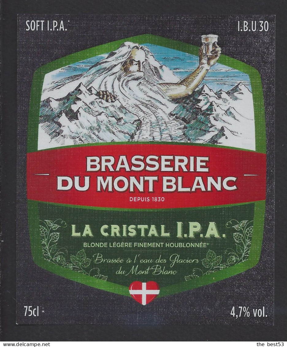 Etiquette De Bière Cristal IPA  -  Brasserie Du Mont Blanc à La Motte Servolex   (73) - Bier
