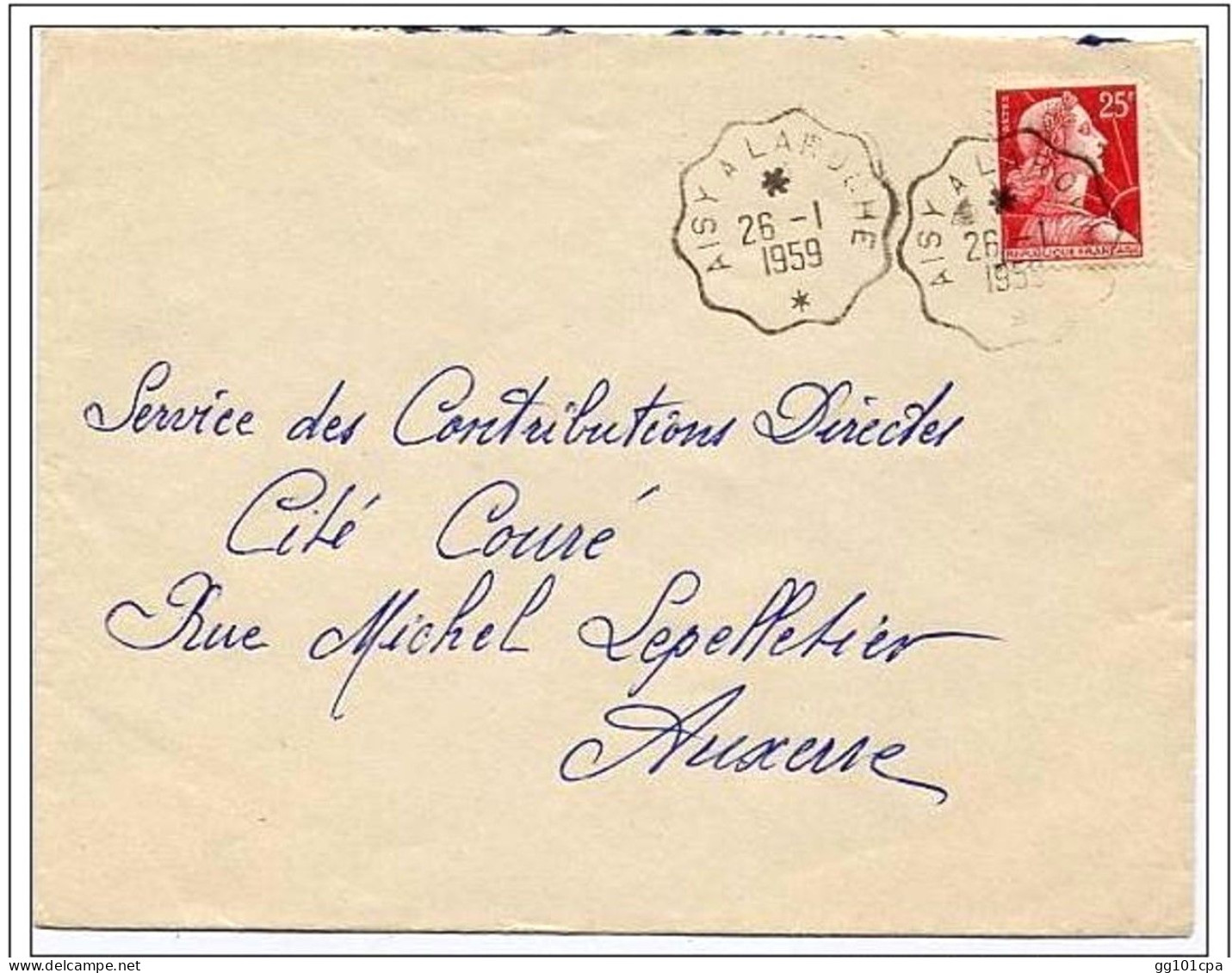 Cachet Convoyeur Ligne "Aisy A Laroche 1959" Ind=3, Marianne De Muller Sur Lettre - Paiement Par MANGOPAY Uniquement - Railway Post