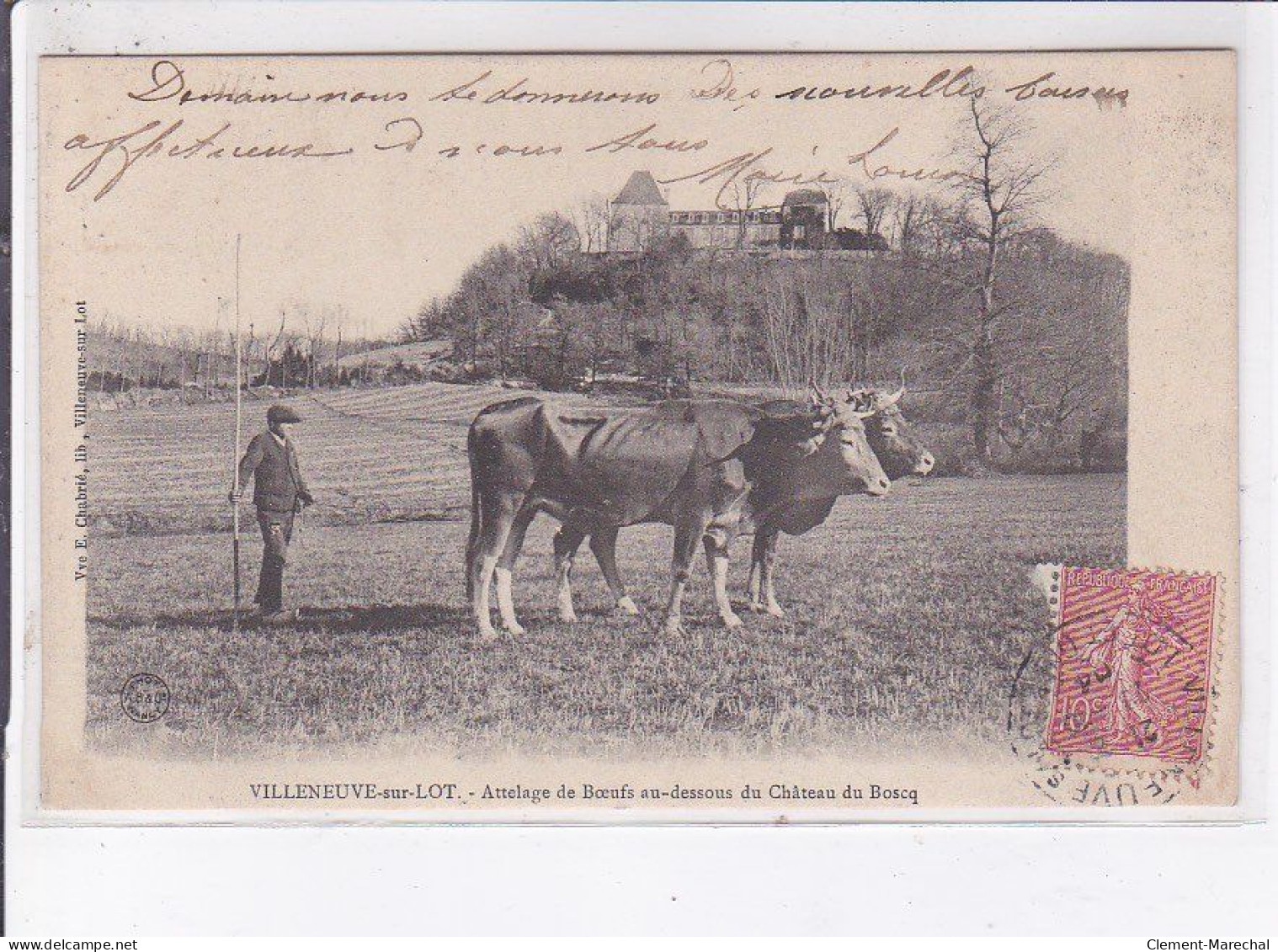 VILLENEUVE-sur-LOT: Attelage De Boeufs Au-dessous Du Château Du Boscq - Très Bon état - Villeneuve Sur Lot