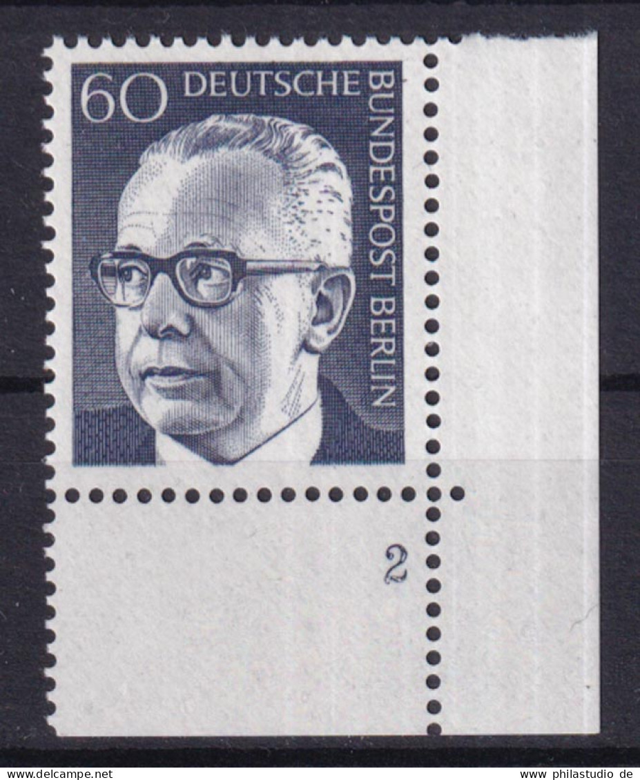 Berlin 394 Eckrand Rechts Unten FN 2 Dr. Gustav Heinemann 60 Pf Postfrisch - Autres & Non Classés