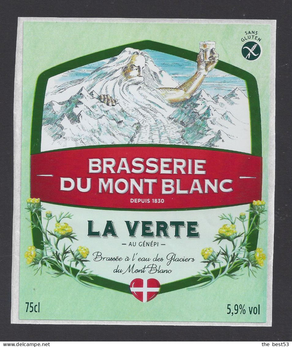 Etiquette De Bière Verte Au Génépi  -  Brasserie Du Mont Blanc à La Motte Servolex   (73) - Beer