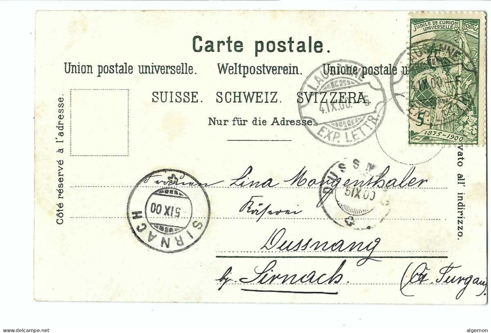 32562 - Souvenir De Lausanne + Timbre UPU Circulée 1900 Litho - Lausanne