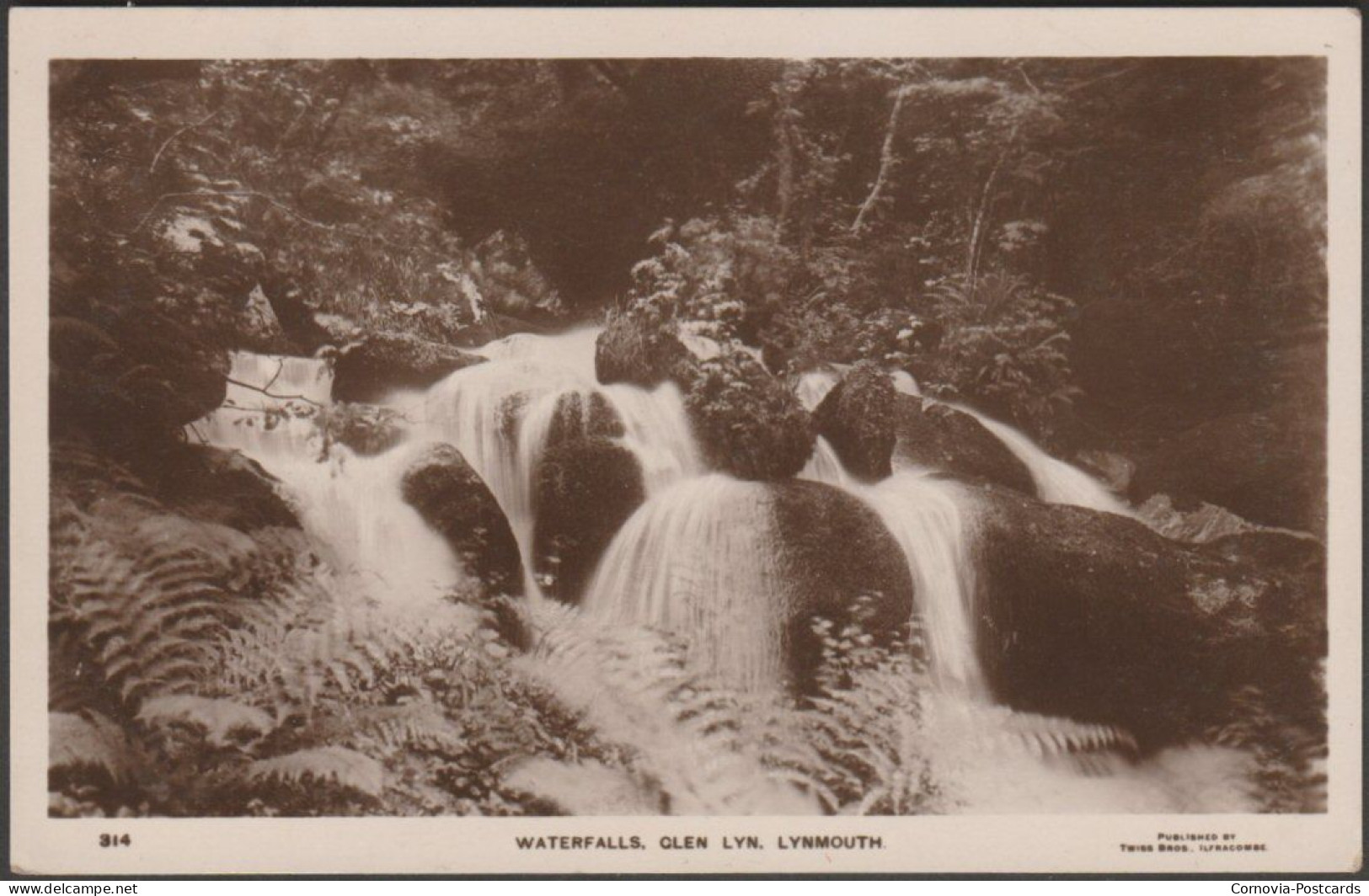 Waterfall, Glen Lyn, Lynmouth, Devon, 1918 - Twiss Bros RP Postcard - Lynmouth & Lynton