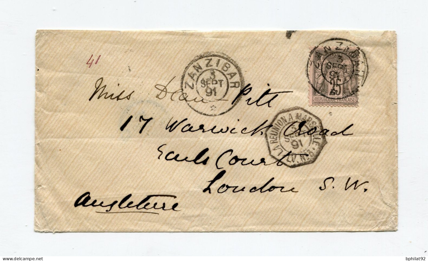 !!! LETTRE DE ZANZIBAR DE 1891 POUR LONDRES - Lettres & Documents