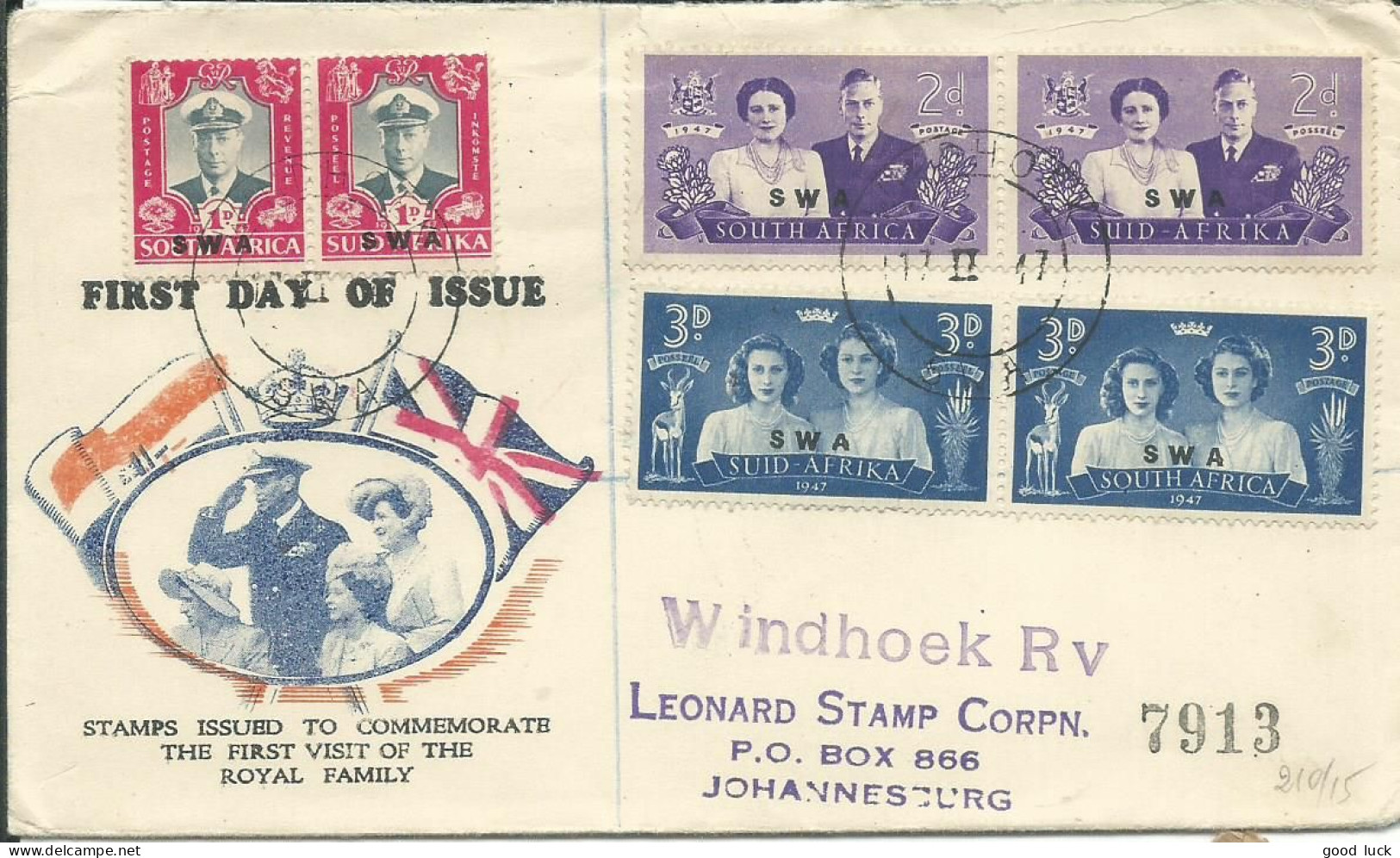 AFRIQUE DU SUD-OUEST LETTRE PJ 12d CIRCULEE WINDHOEK POUR JOHANNESBURG DE 1947 LETTRE COVER - Africa Del Sud-Ovest (1923-1990)