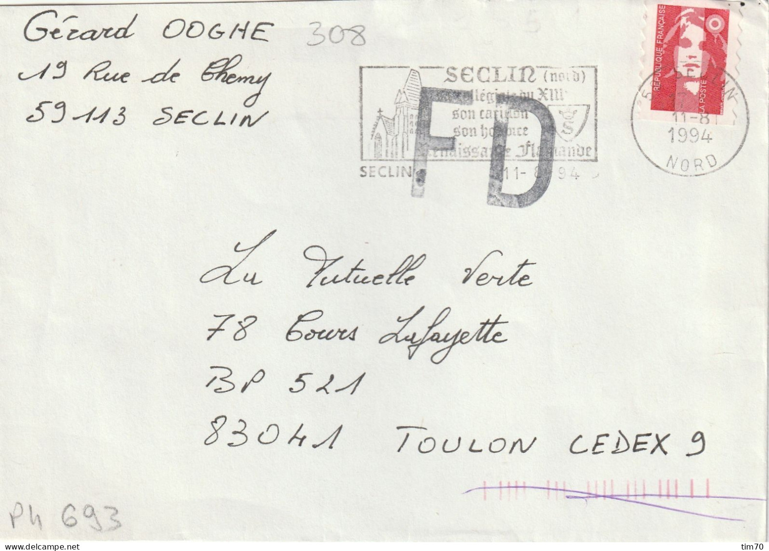 FLAMME  PERMANENTE    / N°  2874     59   SECLIN   NORD - Mechanical Postmarks (Other)