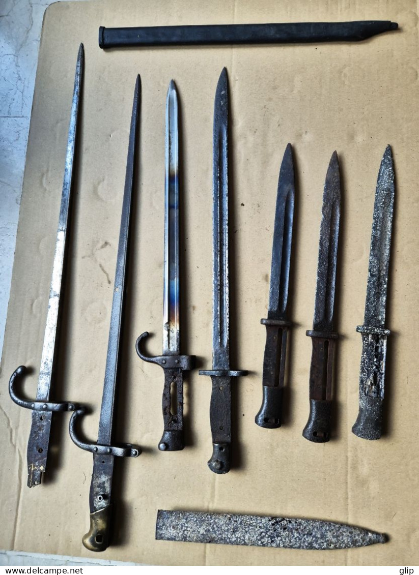 Lot de 7 baïonnettes à rénover ou à transformer en couteaux de chasse