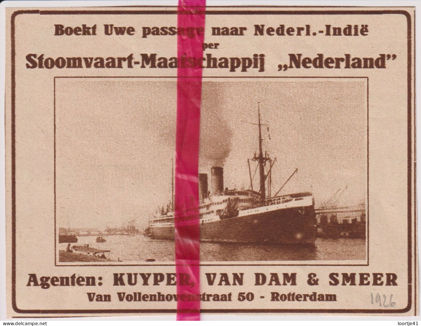 Rotterdam - Stoomvaart Maatschappij Nederland - Kuyper, Van Dam, Smeer- Orig. Knipsel Coupure Tijdschrift Magazine 1926 - Advertising
