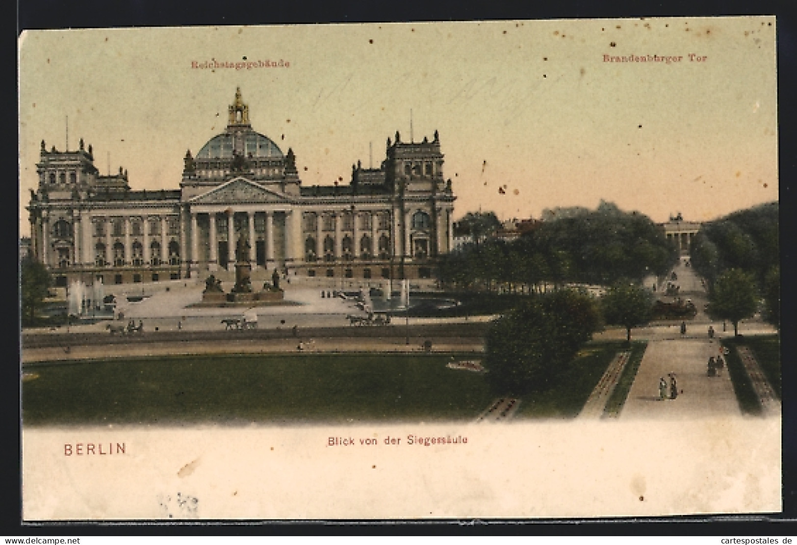 AK Berlin-Tiergarten, Blick Von Der Siegessäule Auf Reichstagsgebäude Und Brandenburger Tor  - Tiergarten