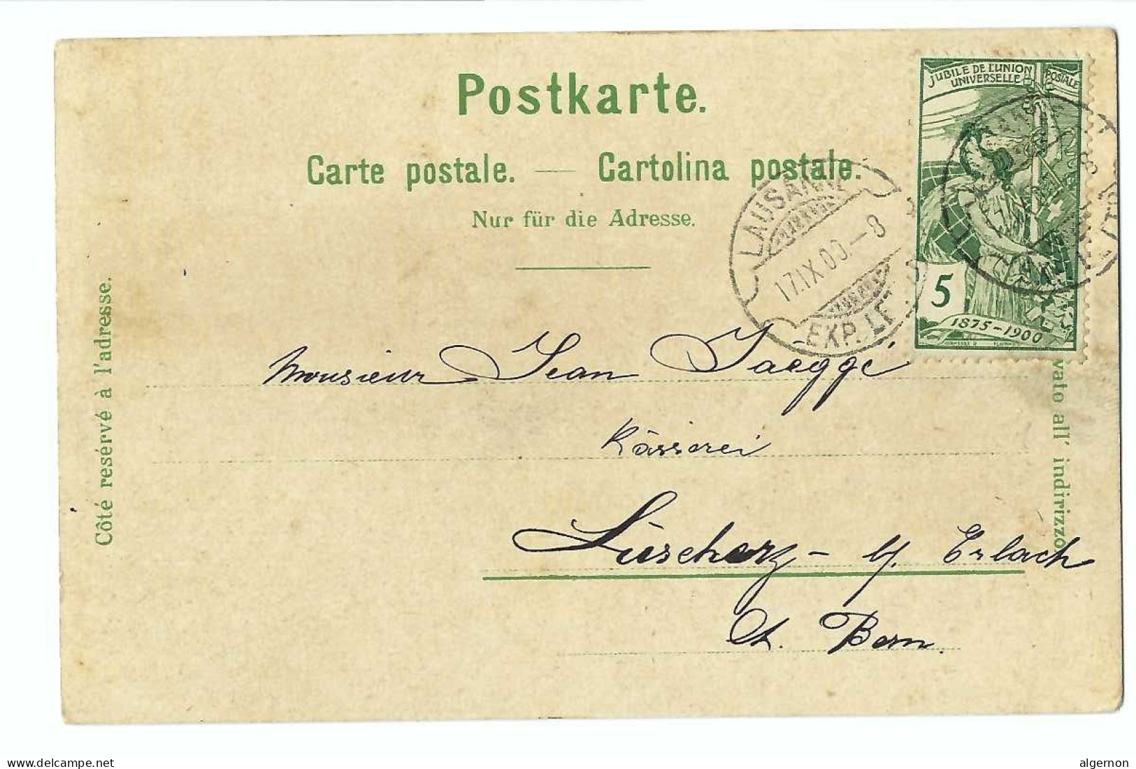 32564 - Souvenir De Lausanne  Multivues + Timbre UPU Circulée 1900 Litho - Lausanne