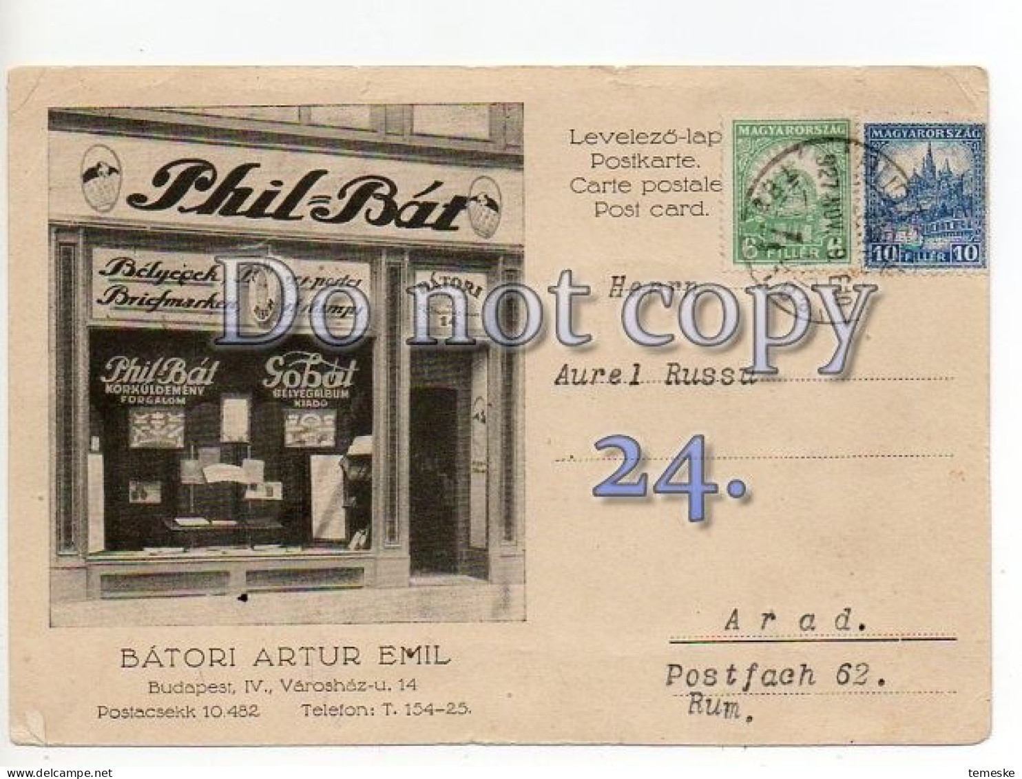 Phil-Bát Bélyegbolt Bátori Artúr Emil Budapest Városház U. 14. Philately Stamps - Ungarn