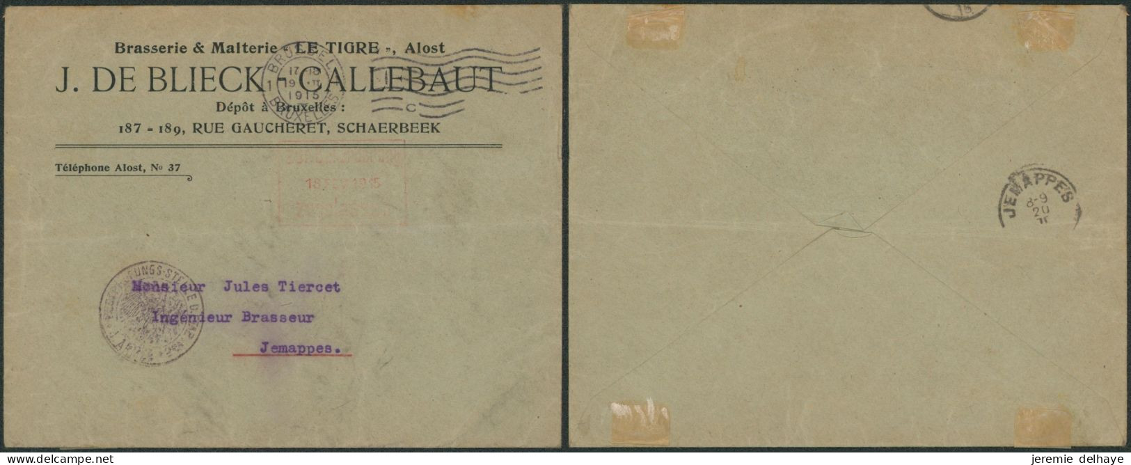 Lettre à En-tête En Feldpost (Brasserie Et Malterie Le Tigre, Alost, 1915) + Cachet De Régiment > Jemappes, Brasseur - Armée Allemande