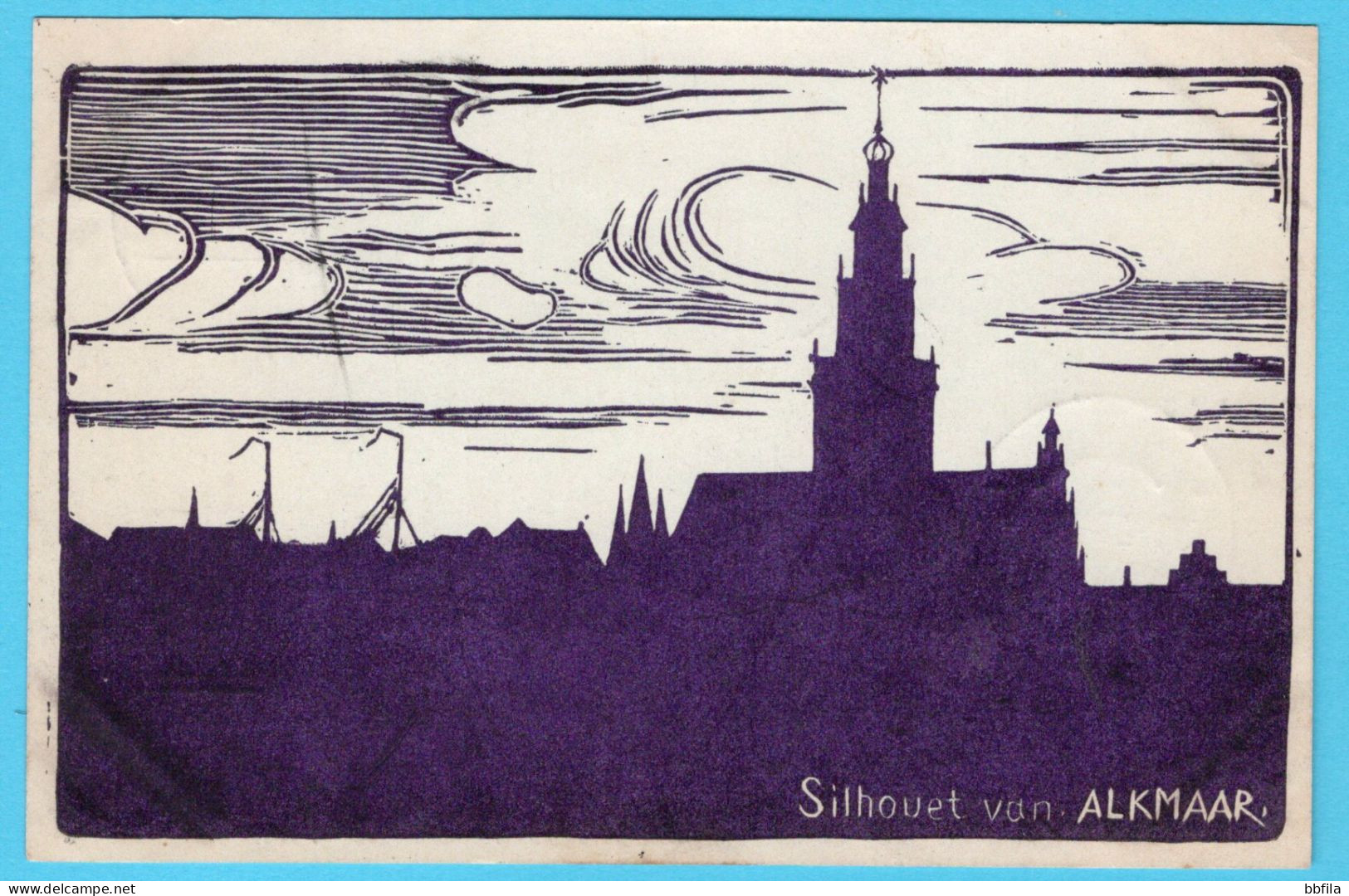 NEDERLAND Houtsnede Silhouet Van Alkmaar Door Zich 1909 Alkmaar Naar Deventer - Alkmaar