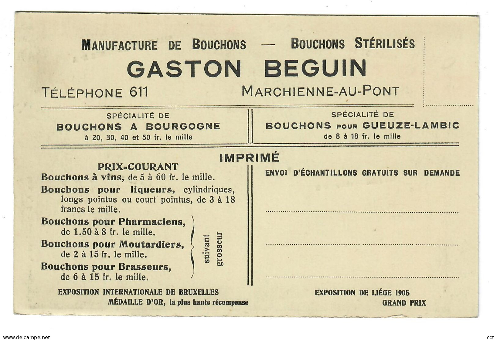 Marchienne-au-Pont  Charleroi  Manufacture De Bouchons - Bouchons Stérilisés  Gaston Beguin - Charleroi