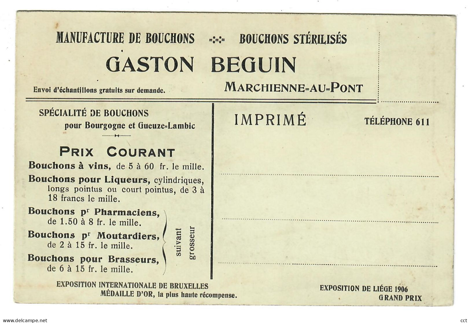 Marchienne-au-Pont  Charleroi  Manufacture De Bouchons - Bouchons Stérilisés  Gaston Beguin - Charleroi