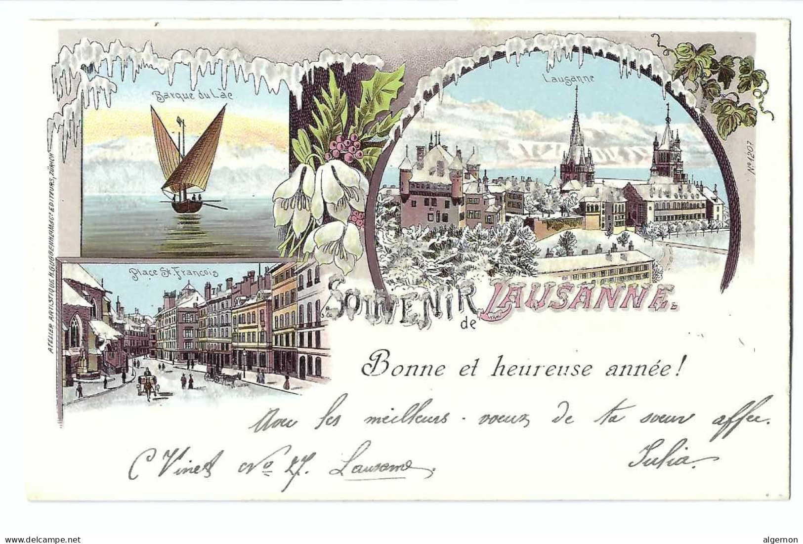 32565 - Souvenir De Lausanne Bonne Et Heureuse Année Multivues Brillants Hiver Neige  Litho - Lausanne