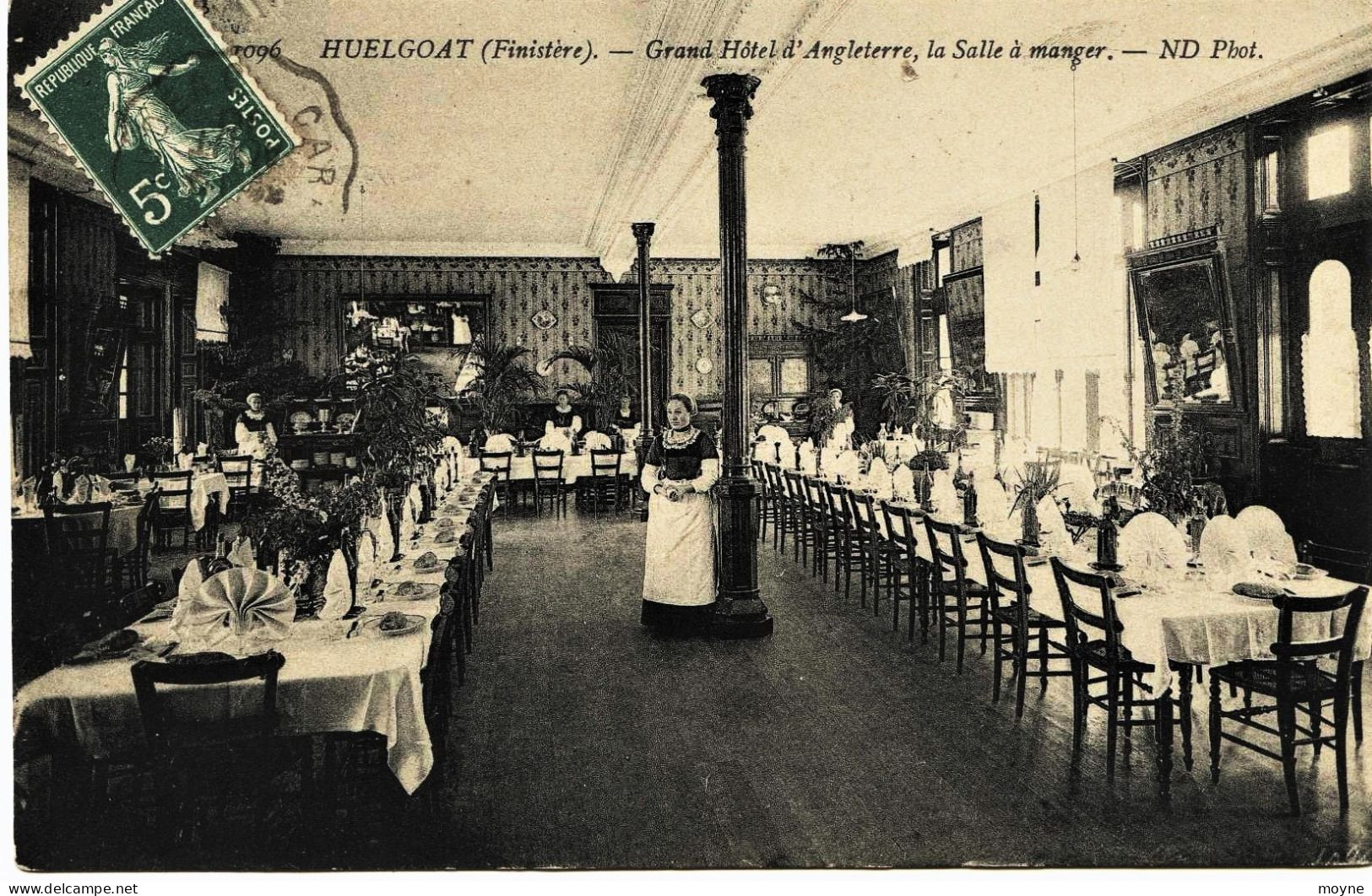 2445  - Finistére -  HUELGOAT : SALLE à MANGER Du GRAND HOTEL D'ANGLETERRE     Circulée En 1909 - Huelgoat