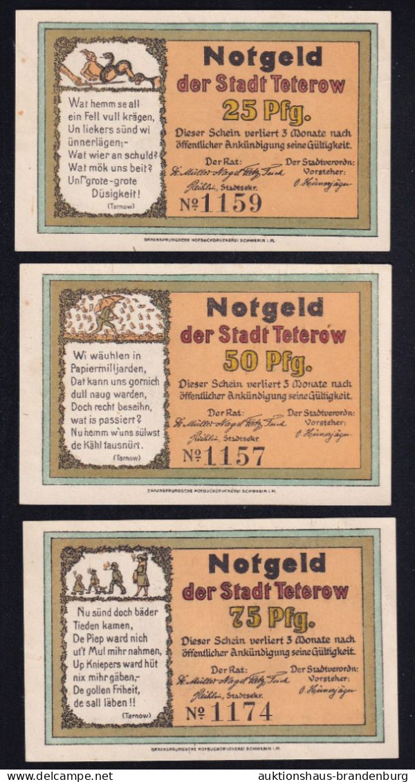 3x Teterow: 25, 50 + 75 Pfennig O.D. - Collections