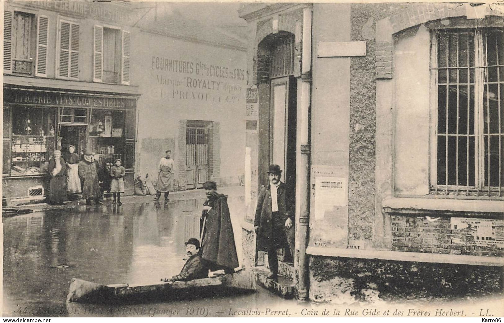 Levallois Perret * Un Coin De La Rue Gide Et Des Frères Herbert * Crue Seine Janvier 1910 * Inondation * épicerie - Levallois Perret