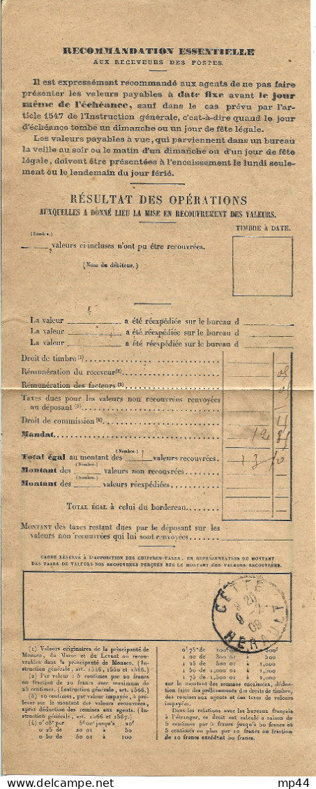 1E13 --- 34 CETTE Valeurs Recouvrées - 1877-1920: Semi-moderne Periode