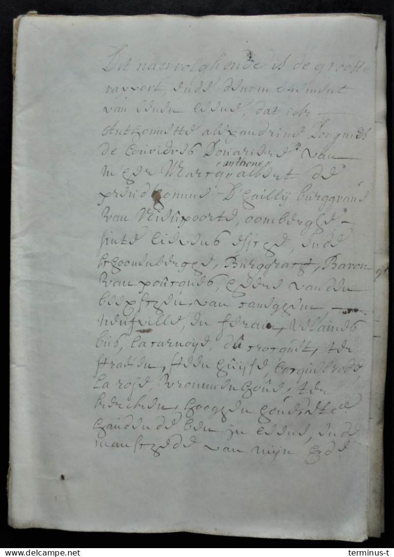 Manuscript NIEUWPOORT Anno 1734: Denombrement Leen (d'Ongnies / Preud'Homme D'Hailly De Nieuport) - Manuscripts