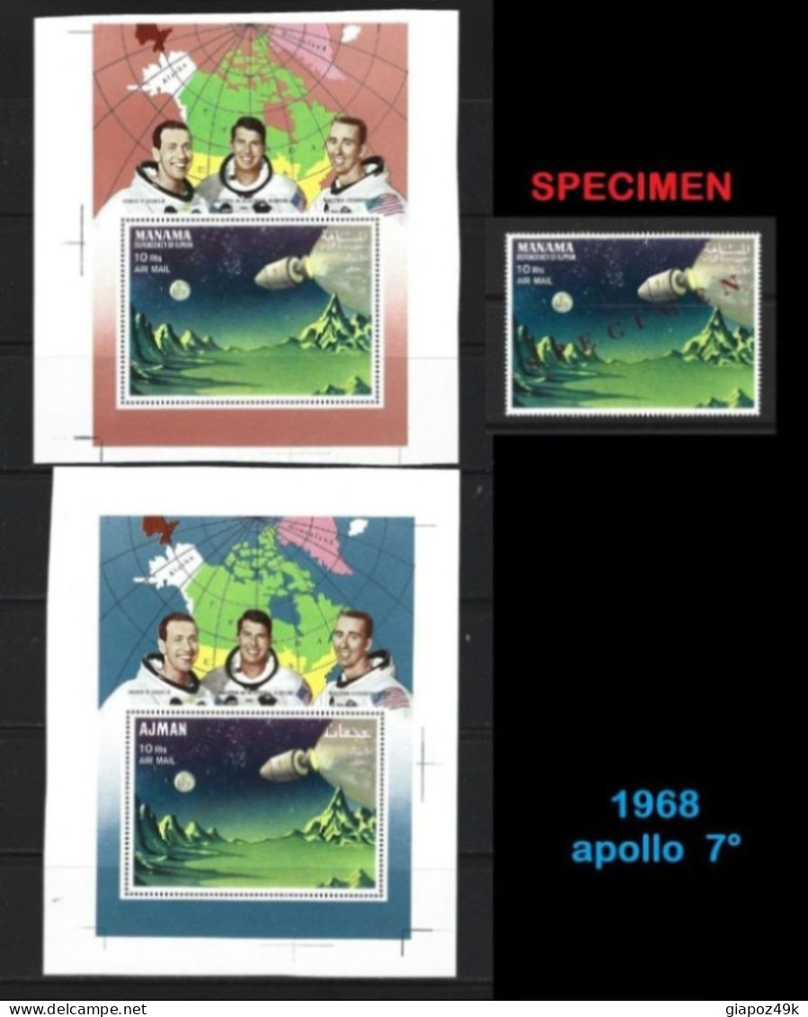 ● MANAMA / AJMAN 1968 ️֍ APOLLO 7° ️֍ SPECIMEN + 2 BF Con Varietà ● Spazio / Luna / Astronauti ● L. 2257 ️● - Manama