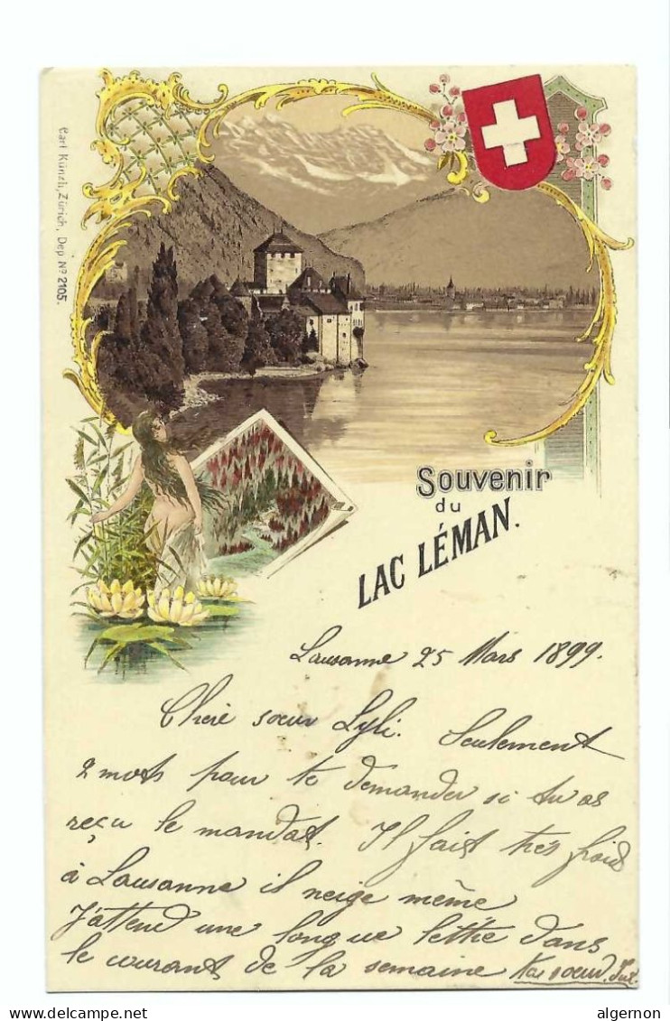 32567 -  Souvenir Du Lac Léman Château De CHILLON  Circulée 1899 Litho - Montreux