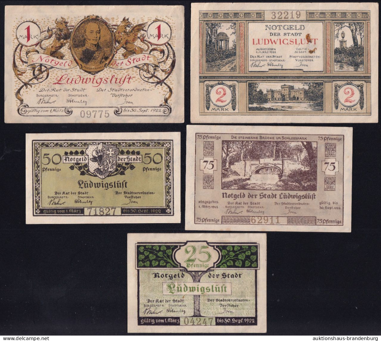 5x Ludwigslust: 25 Pfennig Bis 2 Mark 1.3.1922 - Colecciones