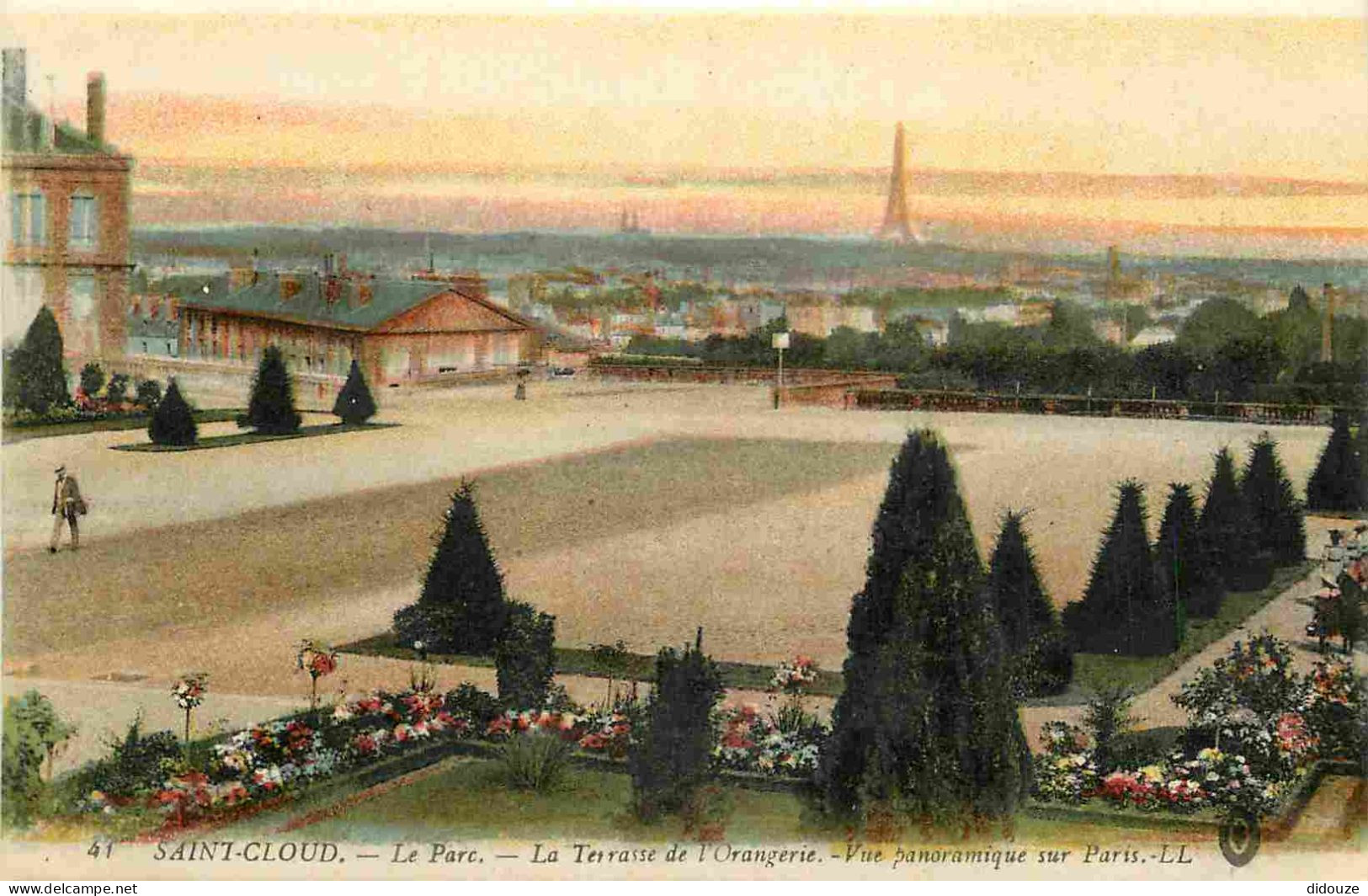 92 - Saint Cloud - Le Parc - La Terrasse De L'Orangerie - Vue Panoramique Sur Paris - Colorisée - CPA - Voir Scans Recto - Saint Cloud