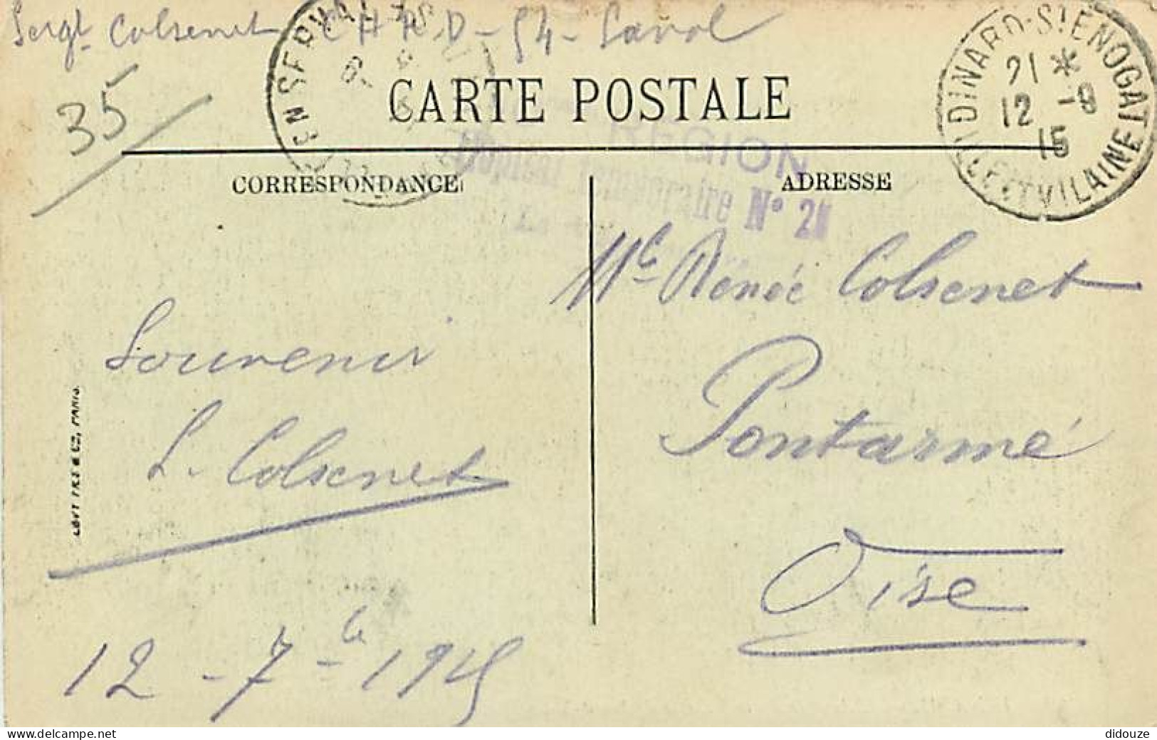 35 - Dinard - L'arrivée D'une Vedette De Saint-Malo - Animée - Bateaux - Oblitération Ronde De 1915 - CPA - Voir Scans R - Dinard