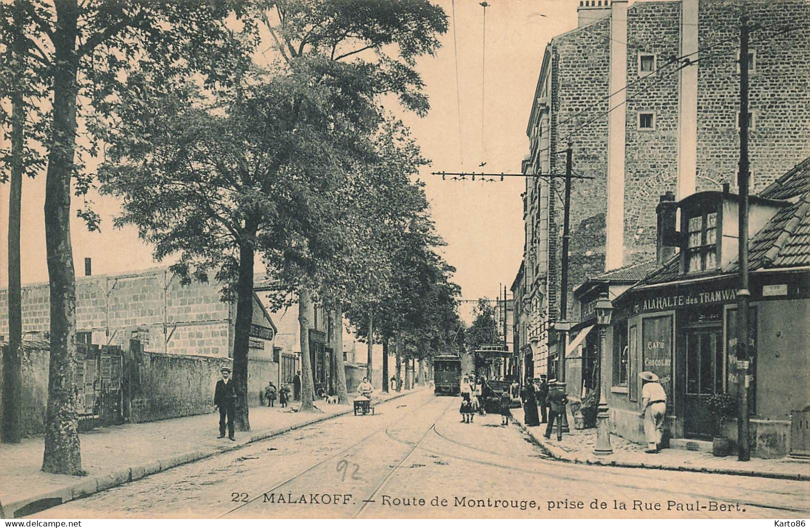 Malakoff * Route De Montrouge , Prise De La Rue Paul Bert * Café A La Halte Des Tramways - Malakoff