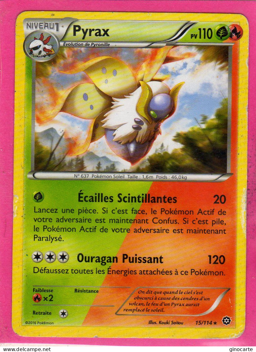 Carte Pokemon Francaise 2016 Xy Offencive Vapeur 15/114 Pyrax 110pv Verso Abimé - XY