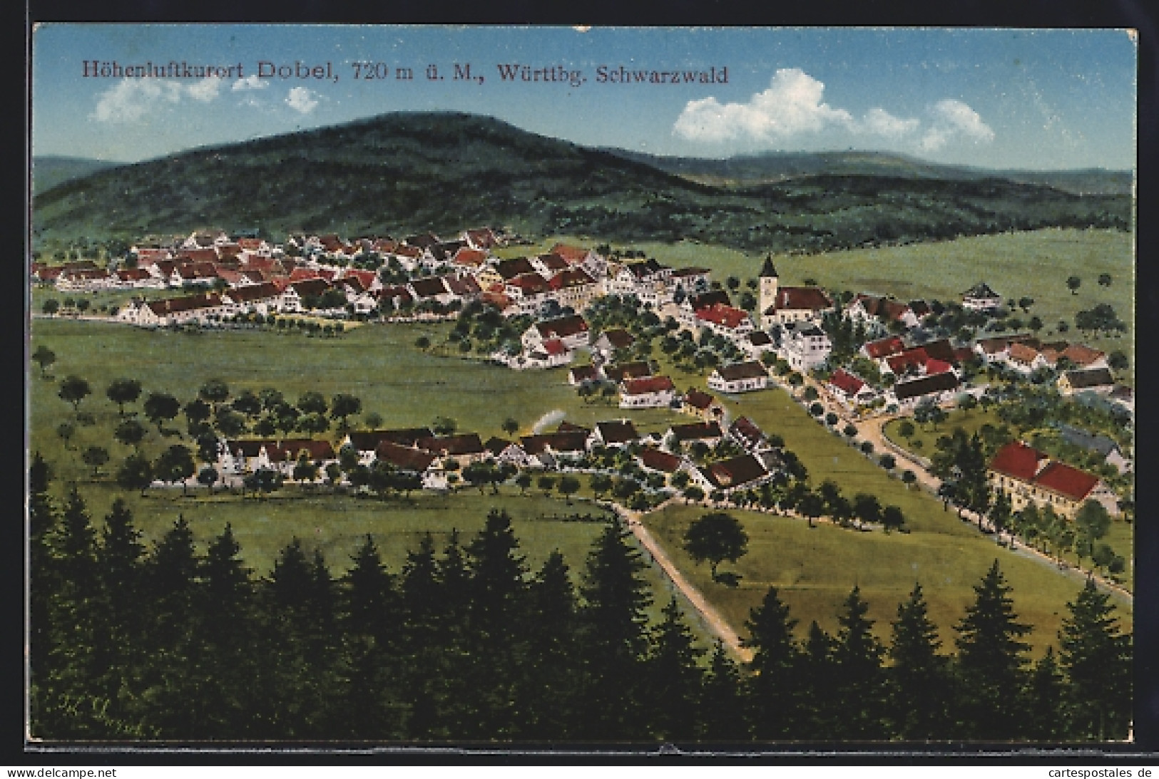 Künstler-AK Dobel /Würtbg. Schwarzwald, Teilansicht Mit Kirche  - Other & Unclassified