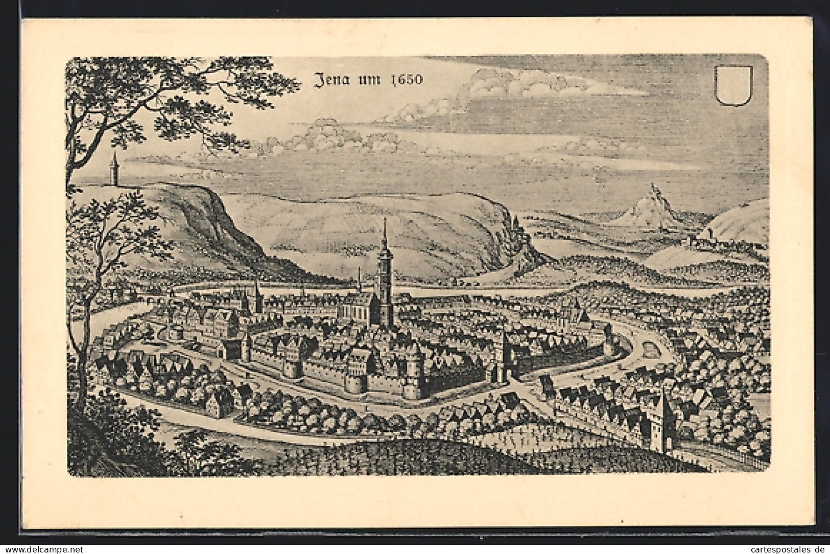 Künstler-AK Jena, Ortsansicht Aus Der Vogelschau Um 1650, Merian  - Jena