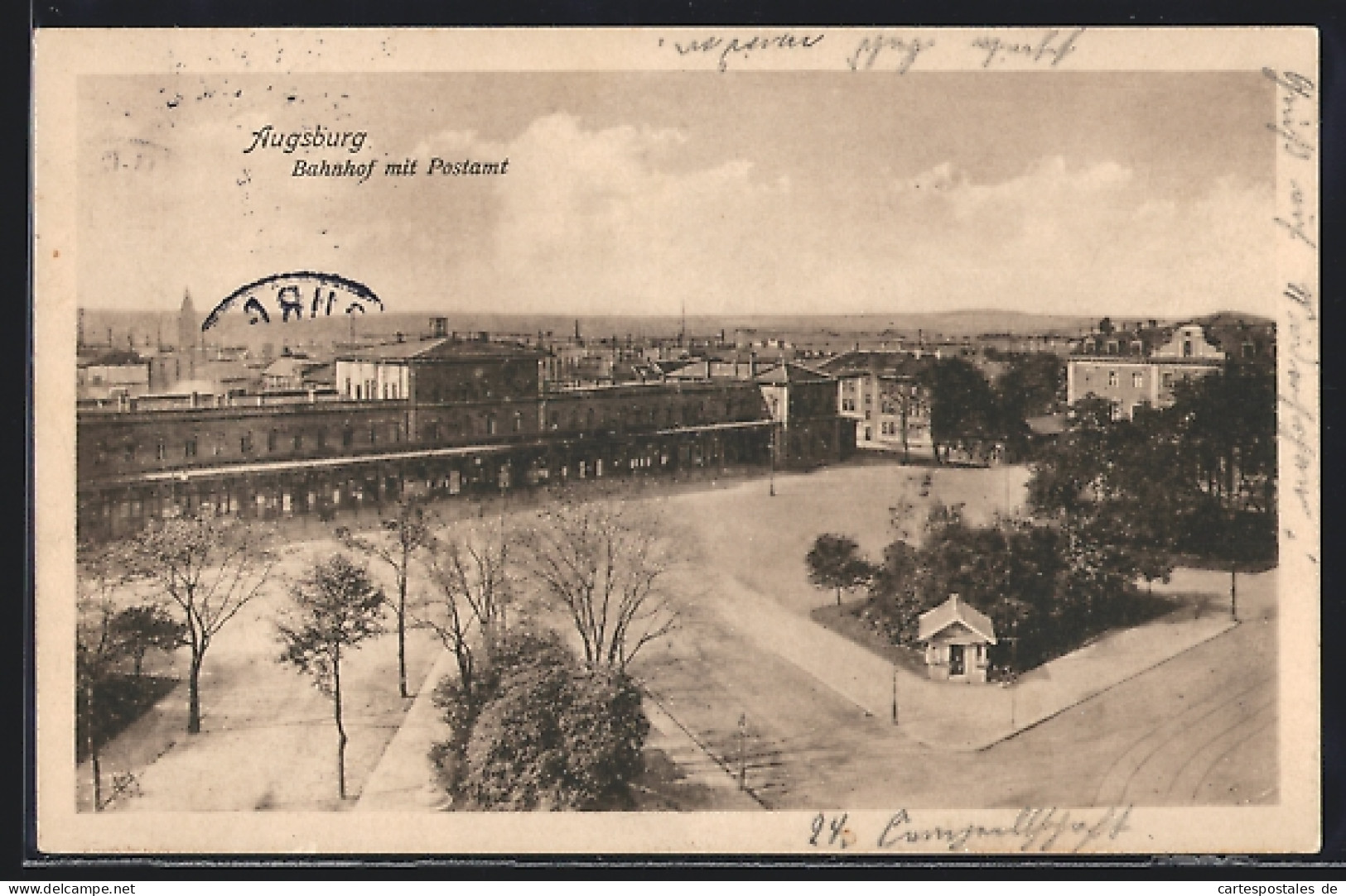 AK Augsburg, Bahnhof Mit Postamt  - Augsburg