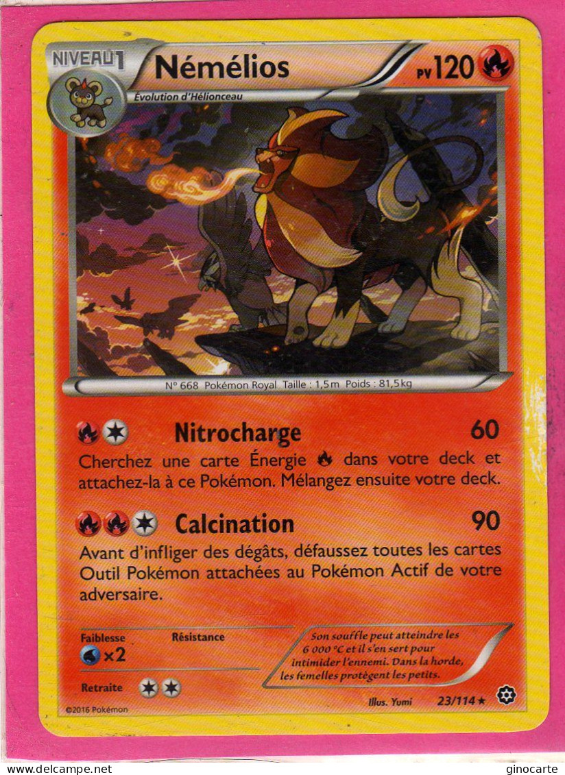 Carte Pokemon Francaise 2016 Xy Offencive Vapeur 23/114 Nemelios 120pv Un Bord Verso Abimé - XY