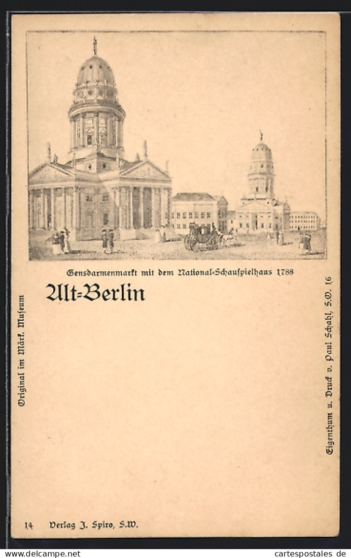 Künstler-AK Berlin, Gendarmenmarkt Mit Dem National-Schauspielhaus 1788  - Mitte
