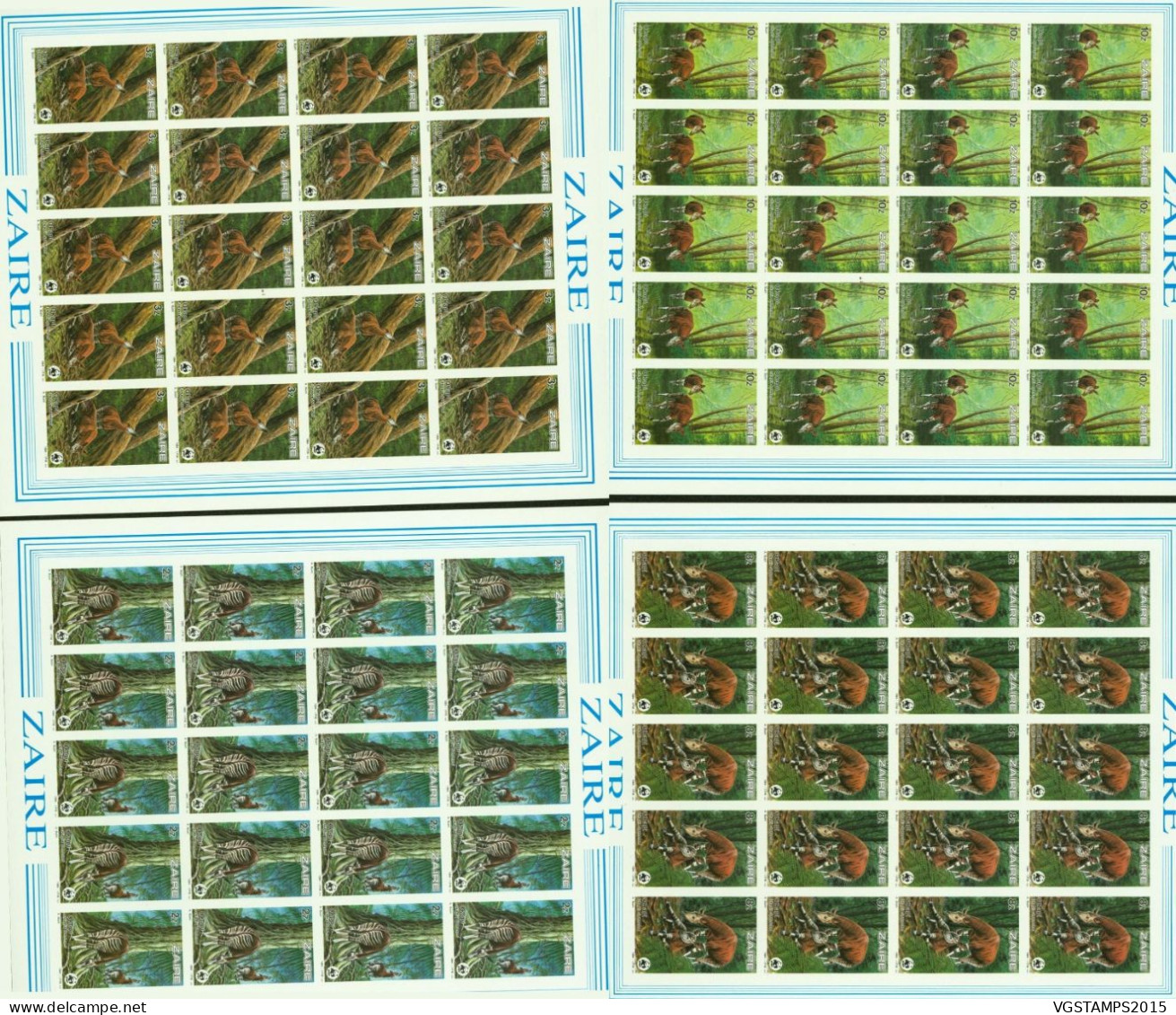 Congo (Zaire) 1984 - Timbres Neufs. COB Nr.: 1253/1256. Feuille De 20. Theme: WWF, OKAPIS.......  (EB) AR-02714 - Unused Stamps