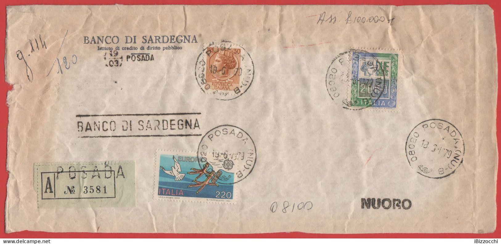 ITALIA - Storia Postale Repubblica - 1979 - 220 Europa 24ª Emissione; Zampa Di Un Colombo Viaggiatore Con Messaggio + 30 - 1981-90: Poststempel